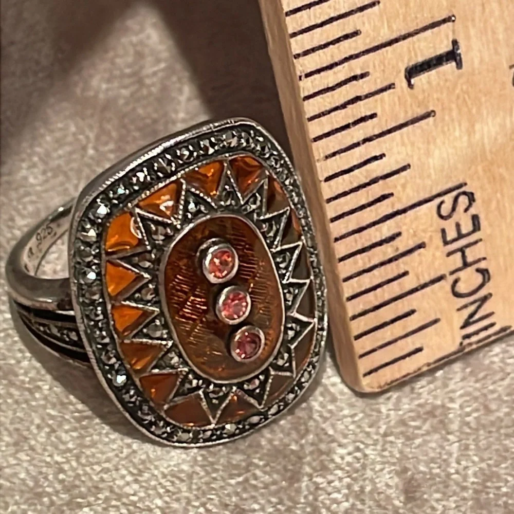 Stained Glass Style Sunburst Ring Sterling Silver 925 Size 8 - Picture 5 of 7